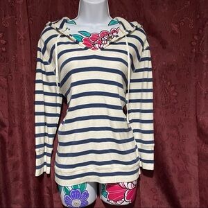 J Crew Blue White Stripe Pullover Hoodie